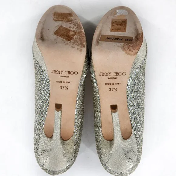 JIMMY CHOO NEW $695 Alex Silver Gold Metallic Leather Platform Pump - Picture 10 of 10